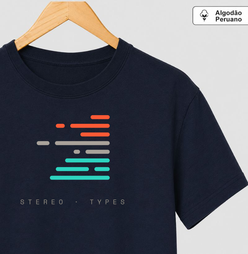 Camiseta azul-marinho com o sinal deitado em linhas de volume